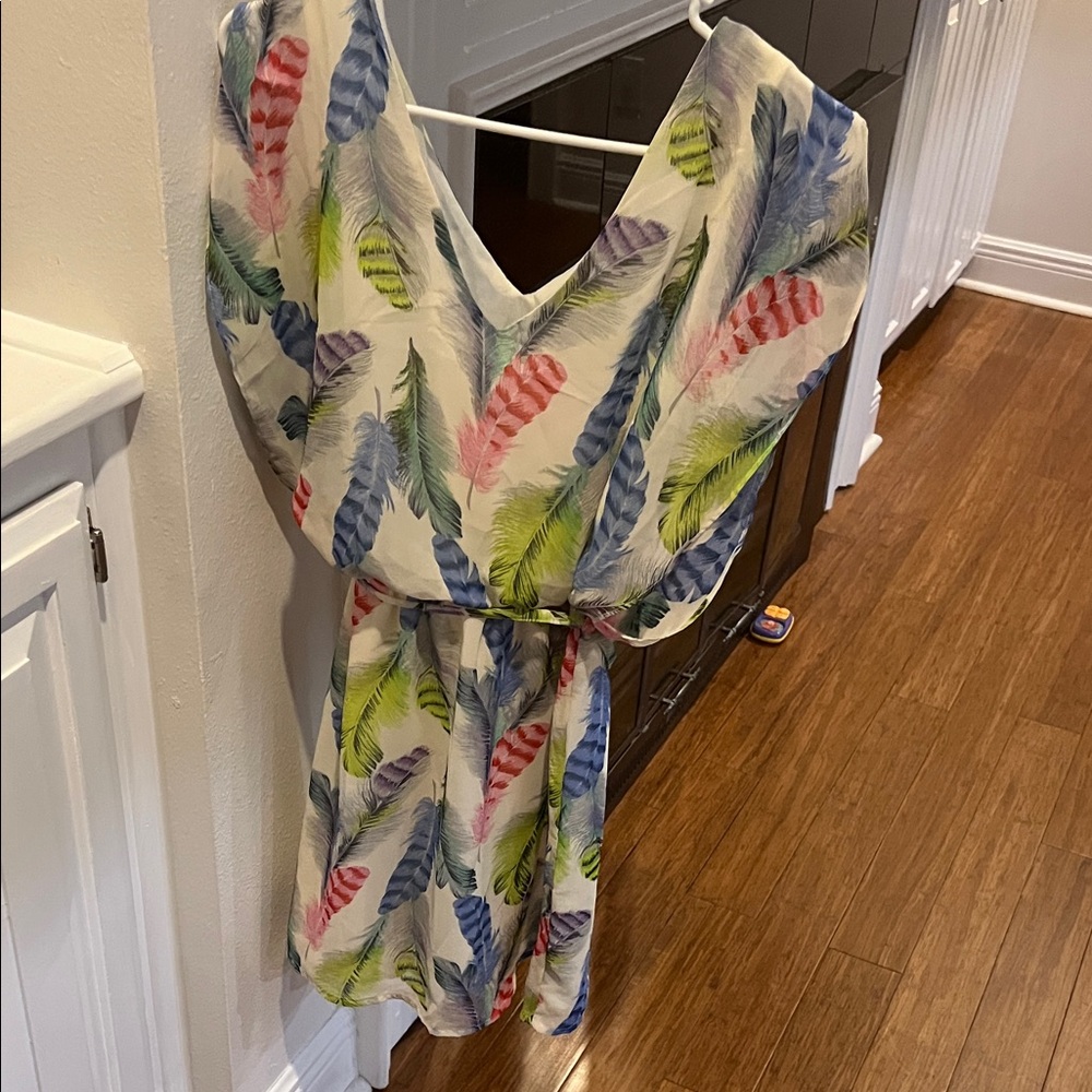 Pretty Rebellious Multicolor Feather Print Dress